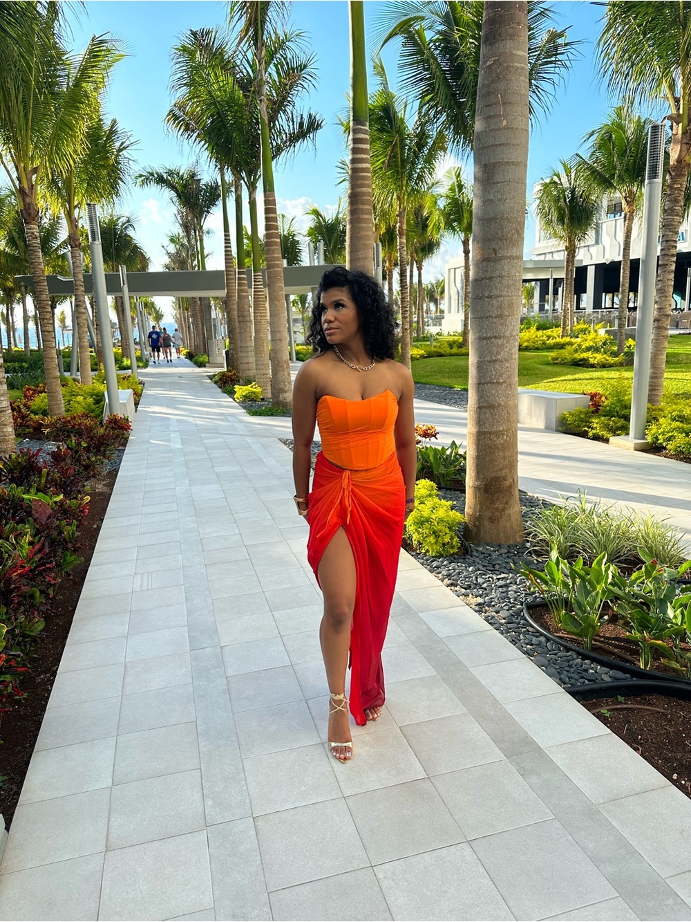 JLUXLABEL Orange to Red Ombre Strapless Sarong two piece set